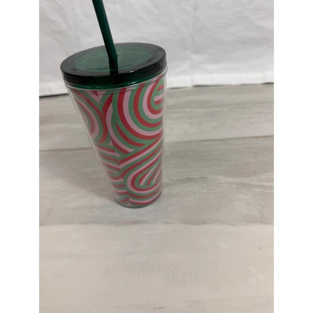 Starbucks 2024 Holiday Swirl Stripe 16oz Cold Cup Tumbler Pink Green Red Siren